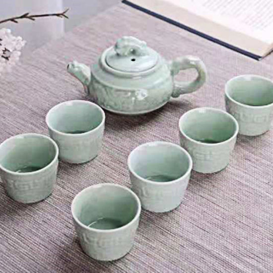 七头青瓷茶具